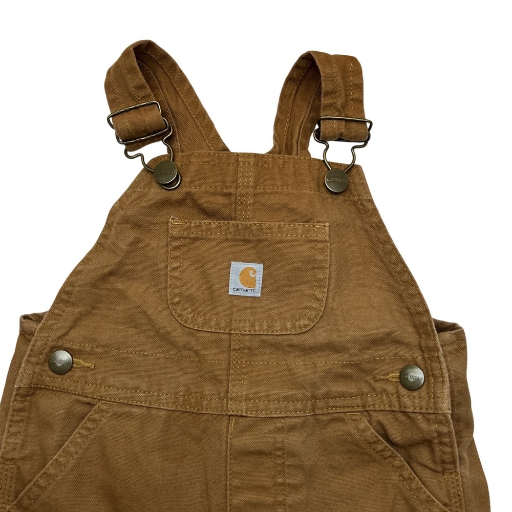 Carhartt 2T Baby Toddler Canvas Bib Overall in Brown Reinforced Knees Cotton - Picture 5 of 10